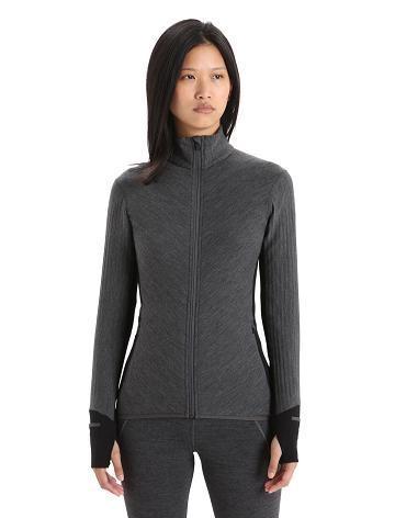 Jet Heather / Black Icebreaker RealFleece™ Merino Descender Long Sleeve Zip Women's Jackets | AU 1648YXFU